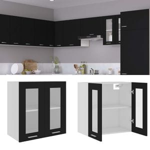 Dulap suspendat din sticla vidaXL, 60 x 31 x 60 cm, PAL, negru