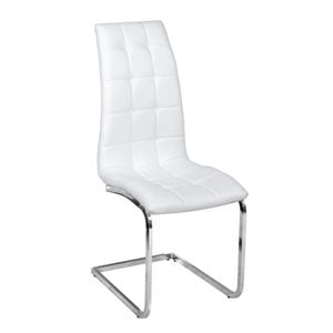 Scaun bucatarie / living DacEnergy, structura din metal cromat, sezutul si spatarul tapitat cu imitatie de piele alba, stil modern, 40x103x58 cm