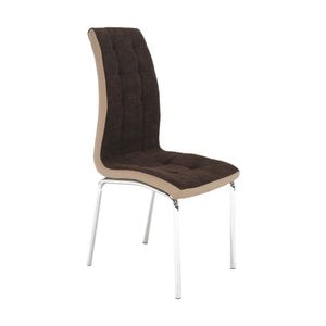 Scaun bucatarie / living DacEnergy, design modern, structura din metal cromat, sezutul si spatarul tapitat cu material textil, 42x103x58cm, maro