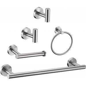 Set 5 carlige tip cuier de baie, inel,bara pentru prosoape, suport pentru role de toaleta, carlige pentru halat, inox, crom, eR D L
