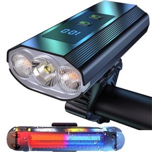 Set Lumini Bicicleta Fata/Spate, Far Fata de 1200 Lumen, Faza Lunga si Faza Scurta, Reincarcabil USB Type C, 5 moduri de iluminare,, Stop spate 2 culori, Negru