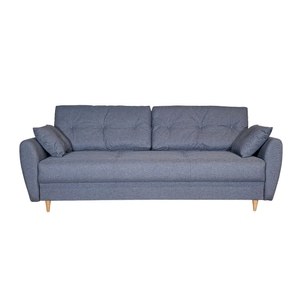 Canapea extensibila Olivia 140, Iza, pat, saltea arcuri Relaxa, lada depozitare, picioare inalte fag, perne decorative, gri, stofa, 225x95x73 cm