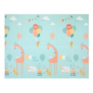 Covoras de joaca Daro, termic, cu girafa si elicopter, pliabil, doua fete, protectie impotriva loviturilor, 180x200 cm, turcoaz