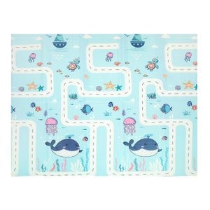 Covoras de joaca Daro, cu balene si baloane, pliabil, doua fete, protectie impotriva loviturilor, 180x200 cm, albastru