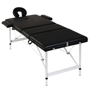 Masa pliabila de masaj Daro, cu reglaj pentru inaltime, din piele ecologica cu structura de aluminiu, 70x58x195cm, negru