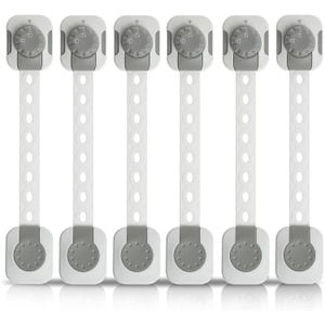 Set 6 sigurante usi pentru copii, ajustabile, sistem blocare dubla, adeziv 3M, alb-gri