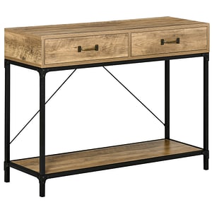 Consola HomCom, 2 sertare, 100x35x76.5 cm, Lemn/Metal, Maro