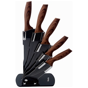 Set de cutite Oliver Voltz OV51633J5, 6 bucati, finisaj marmura, suport, gri/maro