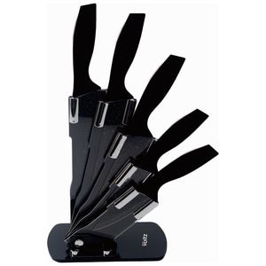 Set de cutite Oliver Voltz OV51633I5, 6 bucati, finisaj marmura, suport, negru