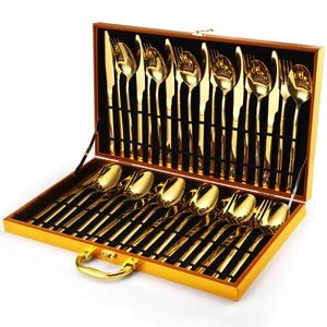 Set tacamuri din inox TRENDYS, luxury edition, pentru 12 persoane, 36 piese, auriu