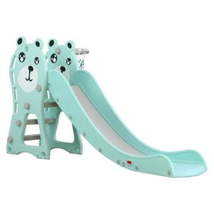Tobogan Pentru Copii NOVOKIDS Pooh Bear , Pentru Interior si Exterior, 185 centimetri panta alunecare, Maxim 50 Kg, Cos de baschet inclus , Ursulet, Albastru