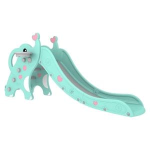 Tobogan Pentru Copii NOVOKIDS Elephant , Pentru Interior si Exterior, 191 centimetri panta alunecare, Maxim 40 Kg, Cos de baschet inclus , Albastru