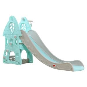 Tobogan Pentru Copii NOVOKIDS Jumbo Castle , Pentru Interior si Exterior, 185 centimetri panta alunecare, Maxim 50 Kg, Cos de baschet inclus , Castel , Albastru