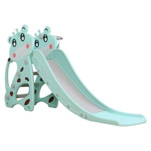 Tobogan Pentru Copii NOVOKIDS Giraffe, Pentru Interior si Exterior, 185 cm panta alunecare, Maxim 50 Kg, Cos de baschet inclus, Girafa, Albastru