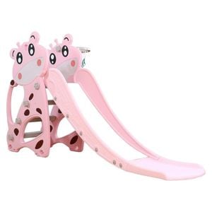 Tobogan Pentru Copii NOVOKIDS Giraffe, Pentru Interior si Exterior, 185 centimetri panta alunecare, Maxim 50 Kg, Cos de baschet inclus, Girafa, Roz