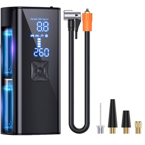 Compresor auto portabil Elindor, cu oprire automata, presiune 150 psi, baterie de 6000 mAh, manometru digital, lumina led de urgenta, baterie externa telefon