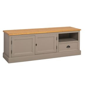 Comoda TV cu 2 usi, 1 sertar, culoare blat maro deschis P002, culoare corp gri P025++P030A, dublu color, 100% lemn masiv, 160x56x46 cm