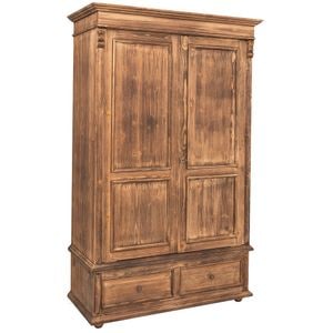 Dulap cu 2 usi si 2 sertare, culoare maro P064, periat adanc, 100% lemn masiv, 128x206x62 cm
