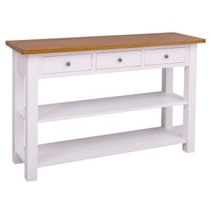 Consola cu 2 rafturi si 3 sertare SZEL MOB, lemn masiv, 145 x 89 x 45 cm, maro deschis/alb
