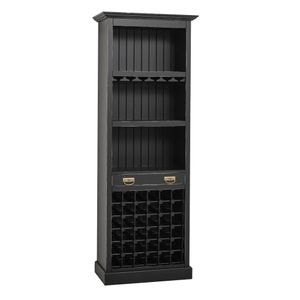 Mobila bar cu suport sticle, culoare negru P003A, vopsit antichizat, 100% lemn masiv, 78x210x41 cm