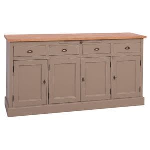 Bufet cu 4 usi, 4 sertare, blat stejar, BAS, culoare blat maro deschis P061, culoare corp exterior gri P031A, culoare corp interior alb murdar P039, triplu color, 100% lemn masiv, 175x90x50 cm