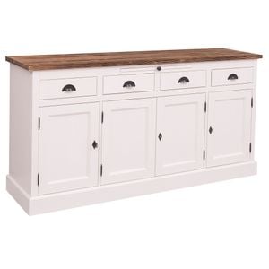 Bufet cu 4 usi, 4 sertare, BAS, culoare blat maro P064, culoare corp alb murdar P039A, dublu color, 100% lemn masiv, 90x50x175 cm