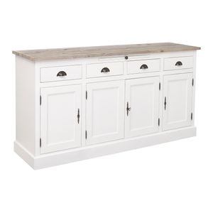 Bufet cu 4 usi, 4 sertare, BAS, culoare blat gri P070, culoare corp alb P030++P004A, dublu color, 100% lemn masiv, 175x90x50 cm
