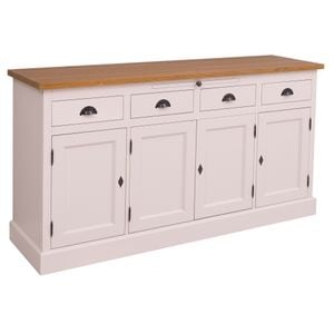 Bufet cu 4 usi, 4 sertare, BAS, culoare blat maro deschis P082, culoare corp crem P015, dublu color, 100% lemn masiv, 175x90x50 cm