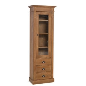 Dulap cu 1 usa sticla, 3 sertare, Colectia Directoire, culoare maro P084, periat adanc, 100% lemn masiv, 65x197x39 cm