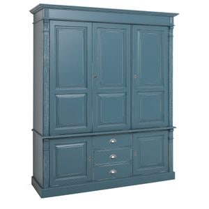 Dulap cu 3+2 usi si 3 sertare, Colectia Directoire, culoare albastru P051A, vopsit antichizat, 100% lemn masiv, 176x210x59 cm