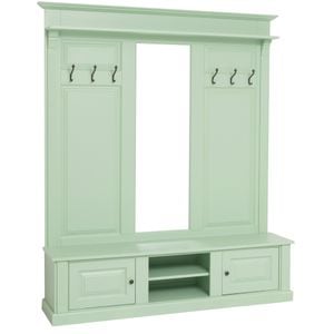 Cuier mare cu oglinda, 2 usi, spatiu deschis, culoare verde deschis P092, vopsit, 100% lemn masiv, 181x210x41 cm