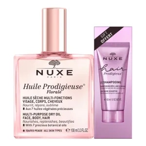Set ulei Nuxe Huile Prodigieuse Floral Dry Oil, 100ml si sampon Hair Prodigieux, 30ml