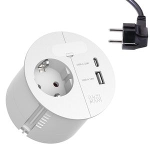 Priza incorporabila Bachmann LOOP IN Charge, 1 priza schuko, 1xUSB A+C 22W, loc cabluri, cablu 2m, alb