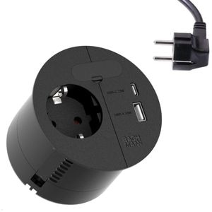 Priza incorporabila Bachmann LOOP IN Charge, 1 priza schuko, 1xUSB A+C 22W, loc cabluri, cablu 2m, negru mat