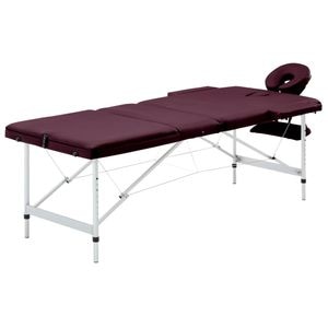 Masa de masaj pliabila vidaXL, cu 3 zone, violet vin, aluminiu