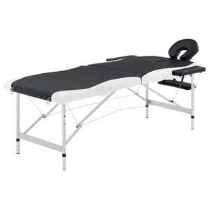 Masa pliabila de masaj vidaXL, 2 zone, negru si alb, aluminiu