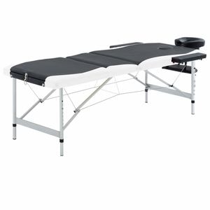 Masa pliabila de masaj vidaXL, 3 zone, negru si alb, aluminiu