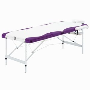 Masa pliabila de masaj vidaXL, 3 zone, alb si violet, aluminiu