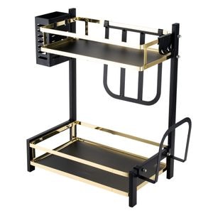Suport vesela TRENDY'S, cu doua nivele si suport tacamuri, 32.5x20x40 cm, negru-gold