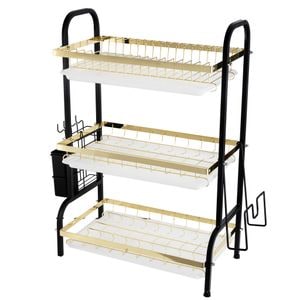 Suport vesela TRENDY'S, cu doua nivele si suport tacamuri, 42x23.5x61 cm, negru-gold