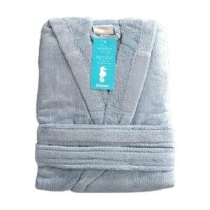 Halat Velour, pentru copii, ET2000, cu gluga, 100% bumbac, culoare albastru, marime 7/8 ani, 122/128