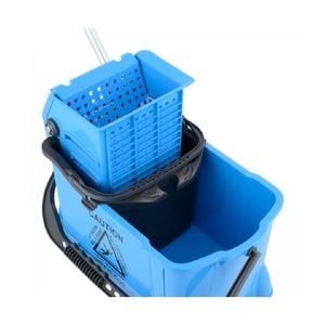 Carucior de curatenie DacEnergy, plastic durabil, capacitate dubla, 10 si 24 l, storcator profesional pentru mop, patru roti, maner ergonomic, albastru