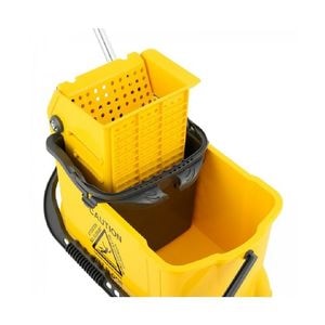 Carucior de curatenie DacEnergy, plastic durabil, capacitate dubla, 10 si 24 l, storcator profesional pentru mop, patru roti, maner ergonomic, galben