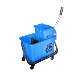 Galeata profesionala DacEnergy, confectionata din plastic durabil, separator de apa curata si murdara, presa de stors, 20 l, cu roti, albastru