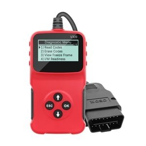Dispozitiv de diagnosticare si scanare auto Techstar V309, OBD2, Citire/ Stergere coduri de eroare, Ecran LCD, Cautare DTC, Portabil, Universal, Rosu /Negru