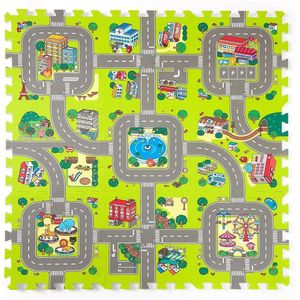 Covoras pista masinute PROCART, 9 piese tip puzzle, spuma EVA, grosime 1 cm, 90x90 cm