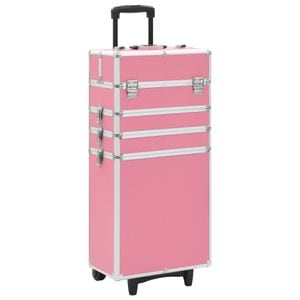 Troler de cosmetice, 37x22x78 cm, aluminiu, roz