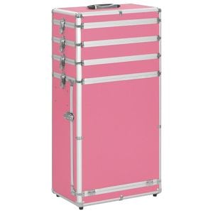 Troler de cosmetice, 37x24x74 cm, aluminiu, roz