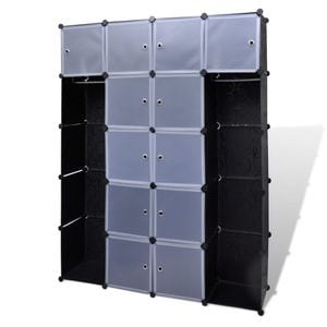 Dulap modular 14 compartimente VIDAXL, alb/negru, 37 x 146 x 180.5 cm