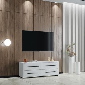 Comoda TV haaus, Siena, 4 Sertare, Alb, 120 x 35 x 45 cm